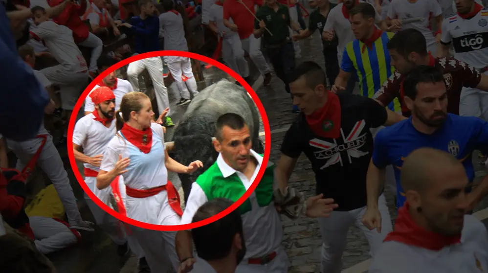 Una corredora se enfrenta a uno de los toros de José Escolar a la altura del tramo de Telefónica IGNACIO RUBIO (6)