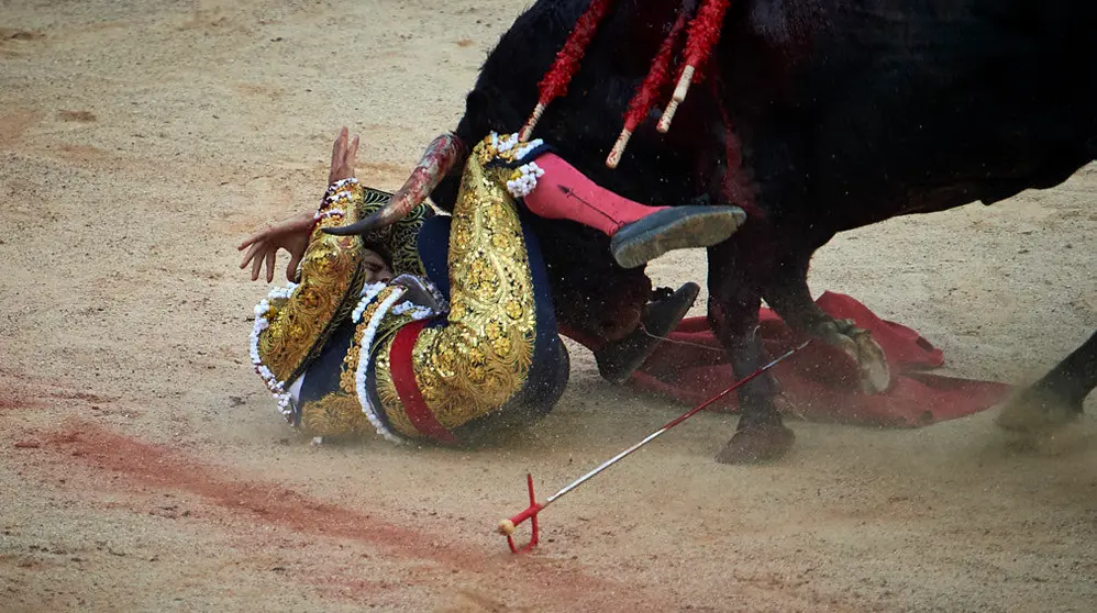 Séptima corrida de toros de la feria de San Fermín con toros de la ganadería de La Palmosilla para los disestros Jose Garrido, Luis David Adame y el navarro Javier Marín. MIGUEL OSÉS
