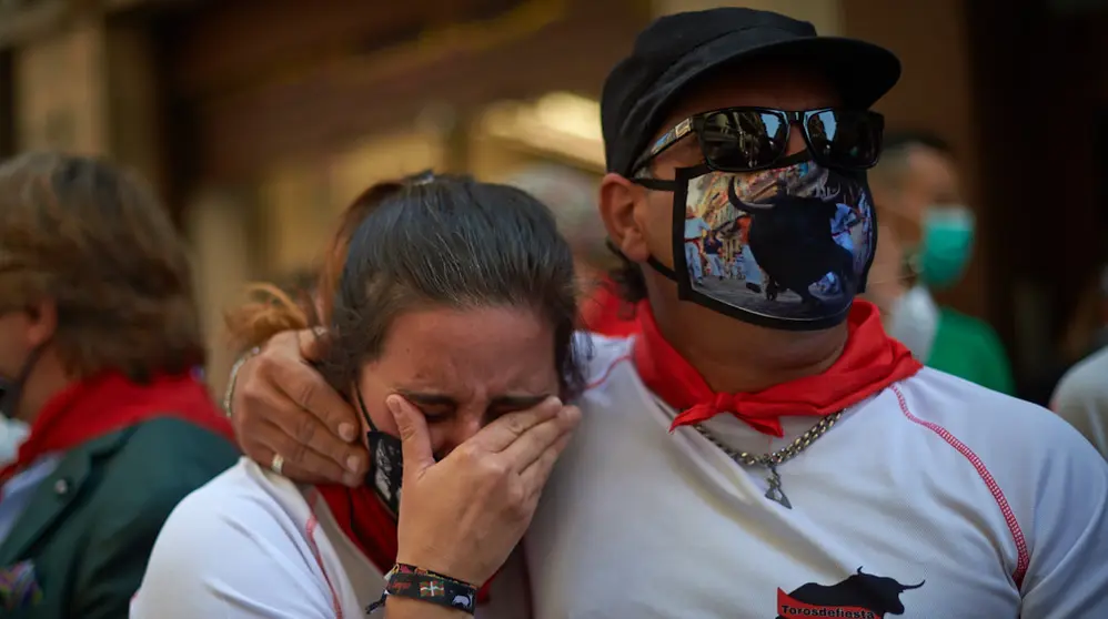 Marcha en favor de los festejos taurinos por el recorrido del encierro de Pamplona. MIGUEL OSÉS