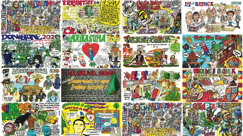 Todas las pancartas de las peñas de San Fermín para 2020, año en el que no se celebrarán las fiestas por el coronavirus.  (1)