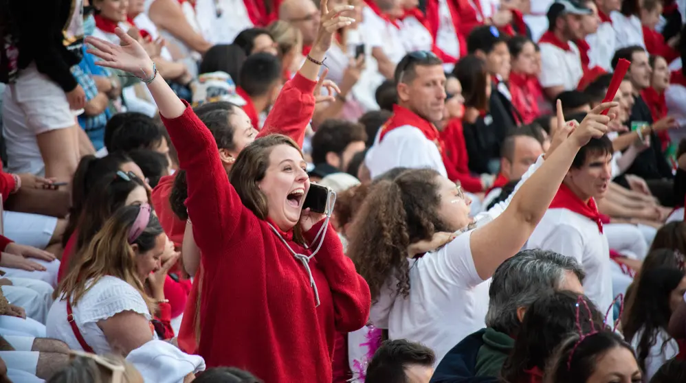 Cuarto encierro de San Ferm&iacute;n 2022 a 10 de Julio en la Plaza de Toros de Pamplona con toros de la ganader&iacute;a La Palmosilla. IRAITZ IRIARTE.