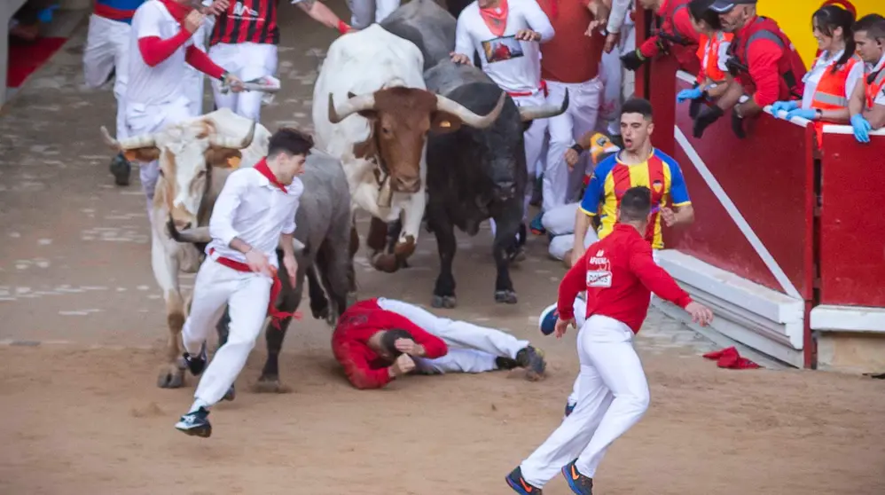 Segundo encierro de San Ferm&iacute;n 2023 con toros de la ganader&iacute;a de Jos&eacute; Escolar en la Plaza de Toros de Pamplona. JASMINA AHMETSPAHIC