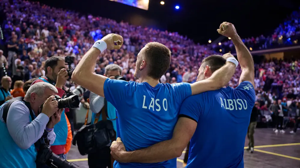 Final del XVI Campeonato de Parejas entre Altuna III-Ezkurdia y Laso-Albisu en el front&oacute;n del Navarra Arena. PABLO LASAOSA