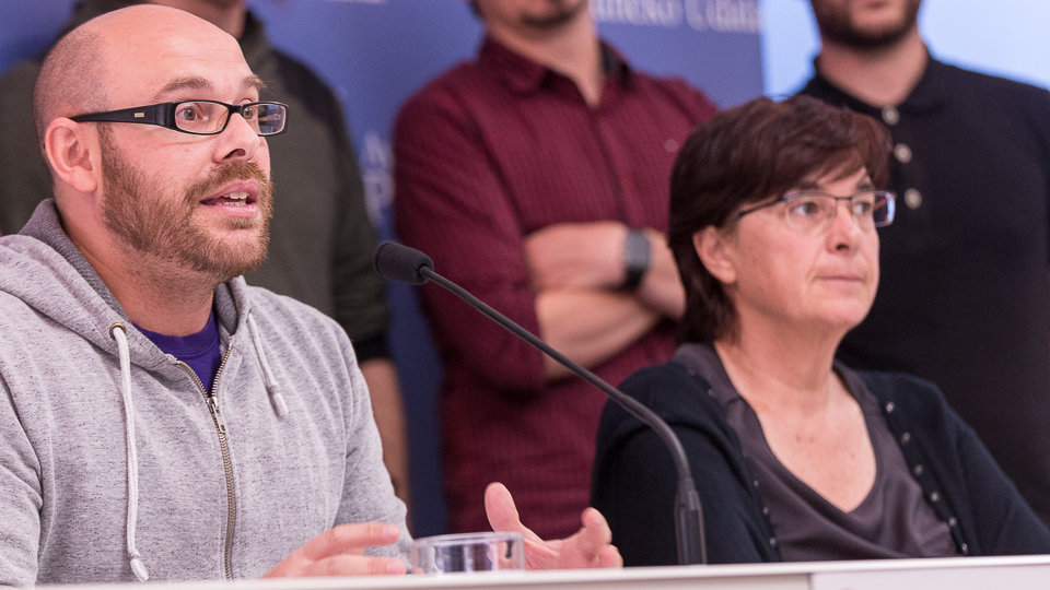 Concejales y miembros de Izquierda-Ezkerra, Podemos y Aranzadi-Pamplona en Común exponen las desavenencias en el equipo de gobierno del cuatripartido en el Ayuntamiento de Pamplona. IÑIGO AL (28)