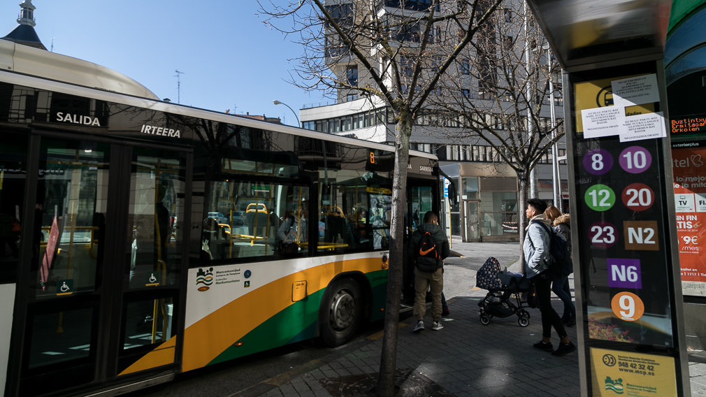 Huelga de los trabajadores del servicio de villavesas de transporte comarcal de Pamplona (03). IÑIGO ALZUGARAY