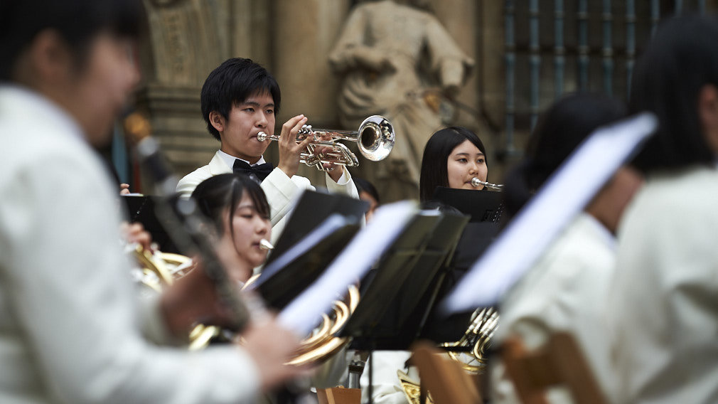 Inauguración en la plaza del Ayuntamiento del Festival Internacional de Bandas con motivo del centenario de La Pamplonesa. MIGUEL OSÉS