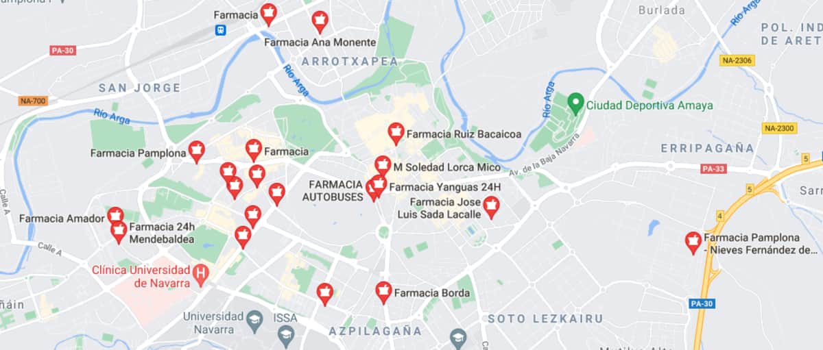 Farmacias Pamplona. Google Maps
