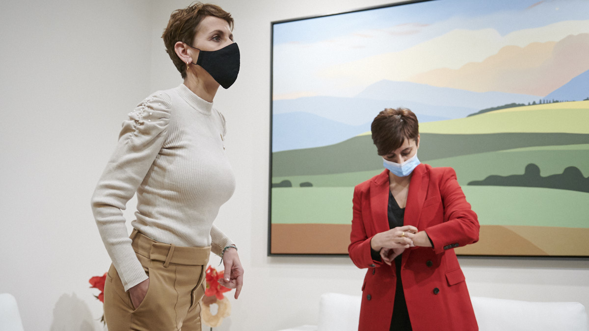 La presidenta de Navarra, María Chivite, y la ministra de Política Territorial, Isabel Rodríguez, se reunen en Pamplona para tratar la gestión del Ingreso Mínimo Vital. PABLO LASAOSA