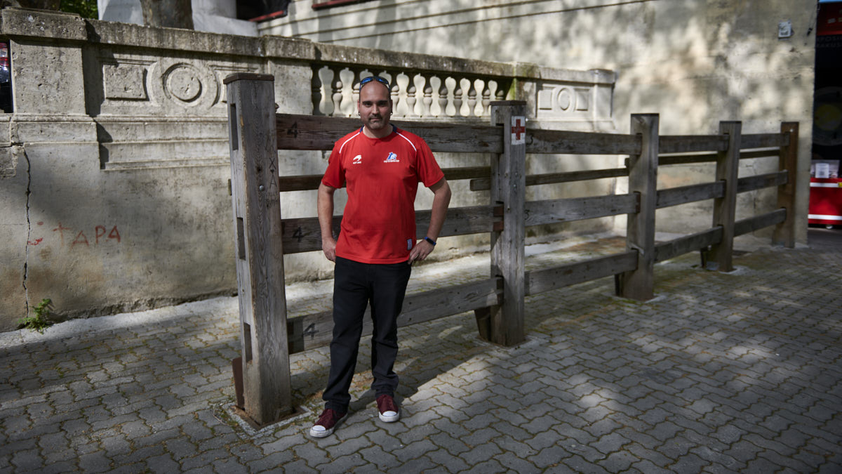 Aritz Zapata, corredor de encierros en Santo Domingo. IRANZU LARRASOAÑA