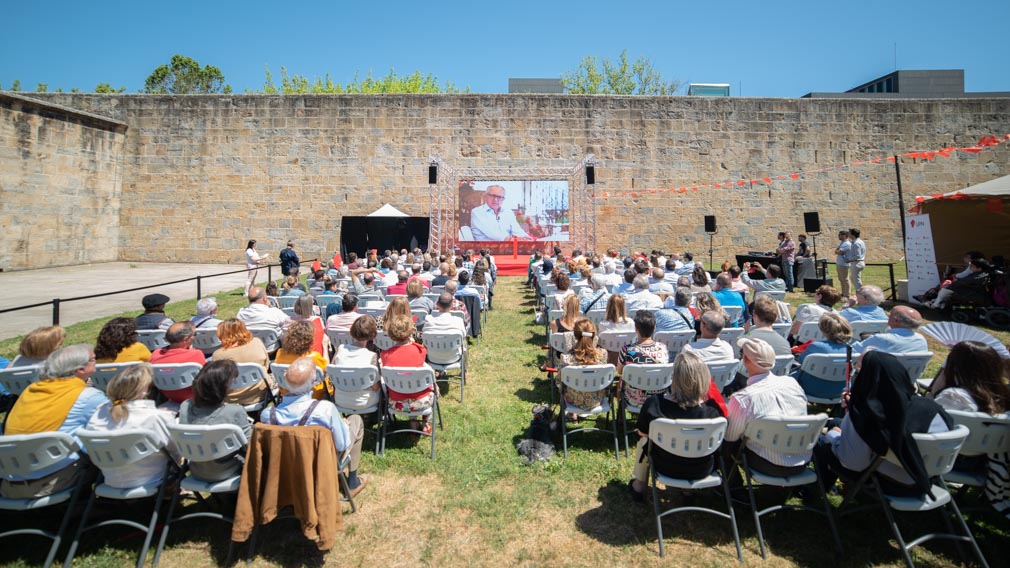 Javier Esparza, presidente de UPN y candidato a la presidencia del Gobierno de Navarra, interviene en un encuentro con afiliados a un año de las próximas elecciones en la Ciudadela de Pamplona. IRAITZ IRIARTE.