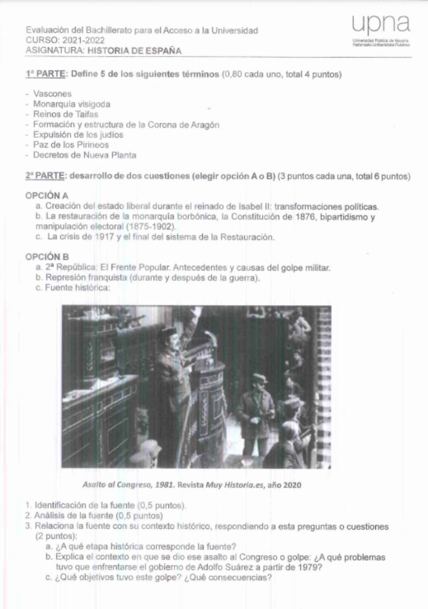 Examen de Historia en la EvAu de Navarra. CEDIDA