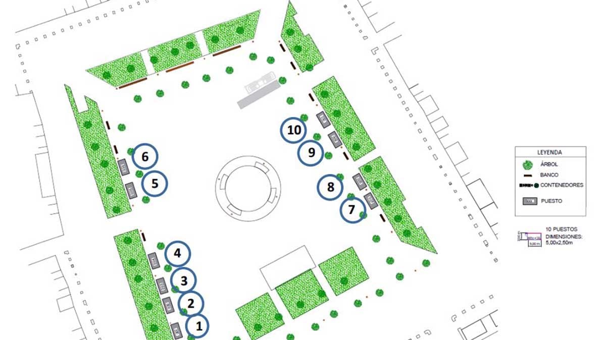 Mapa con los 10 bares que tendrán barras en la Plaza del Castillo en San Fermín.