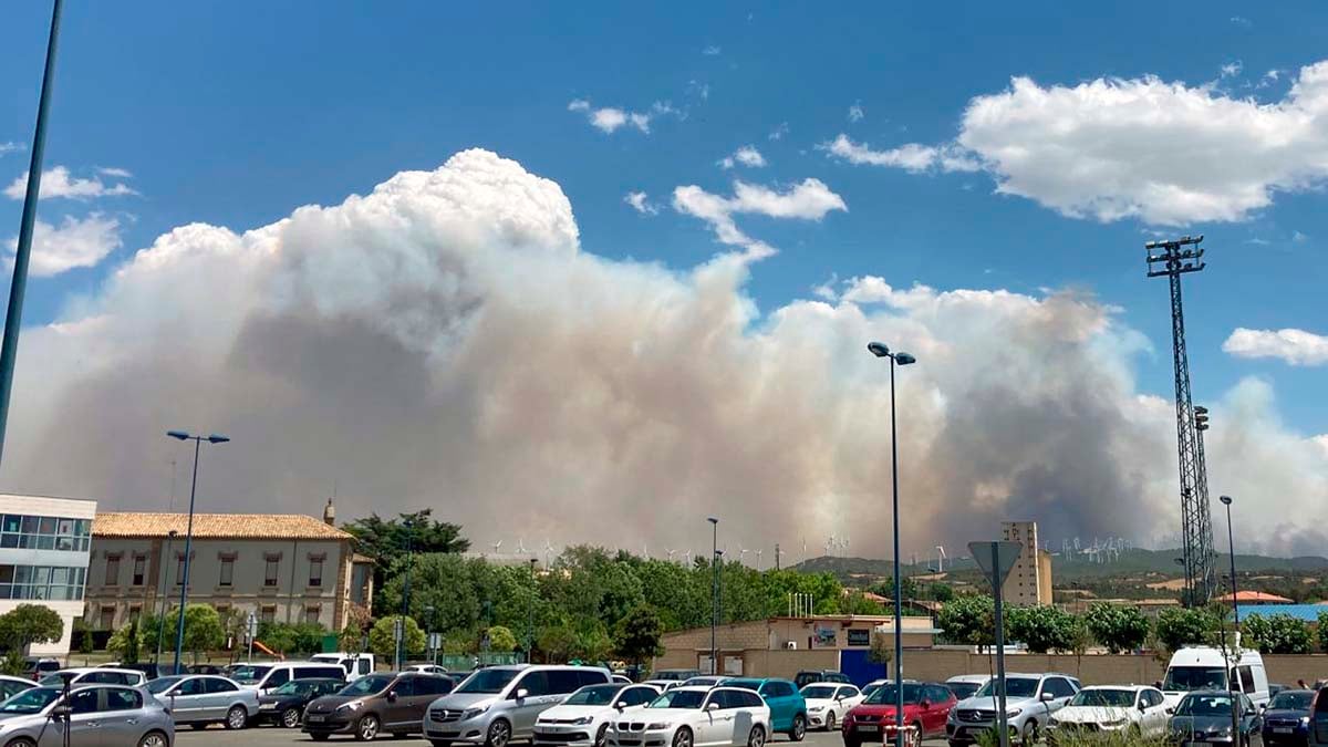Vista del incendio de San Martín de Unx desde Tafalla. CEDIDA.