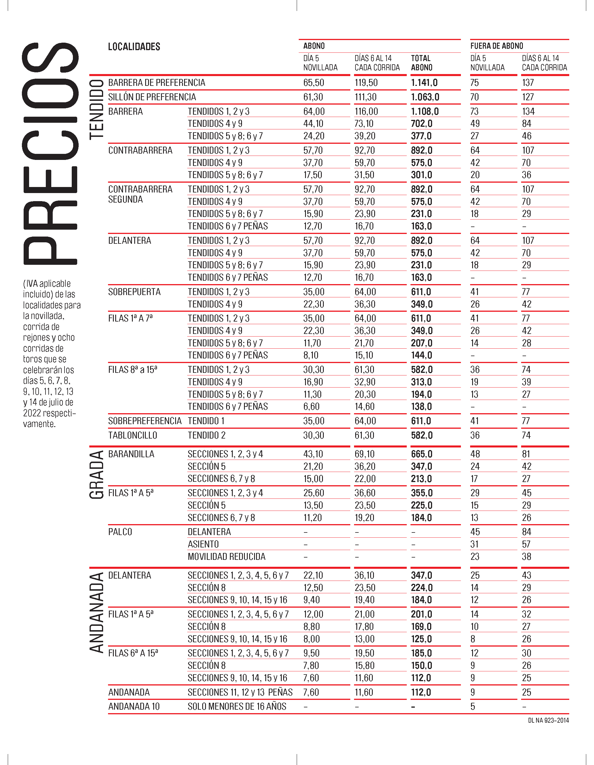 Precios Feria del Toro San Fermín 2022. Foto: Feria del Toro.