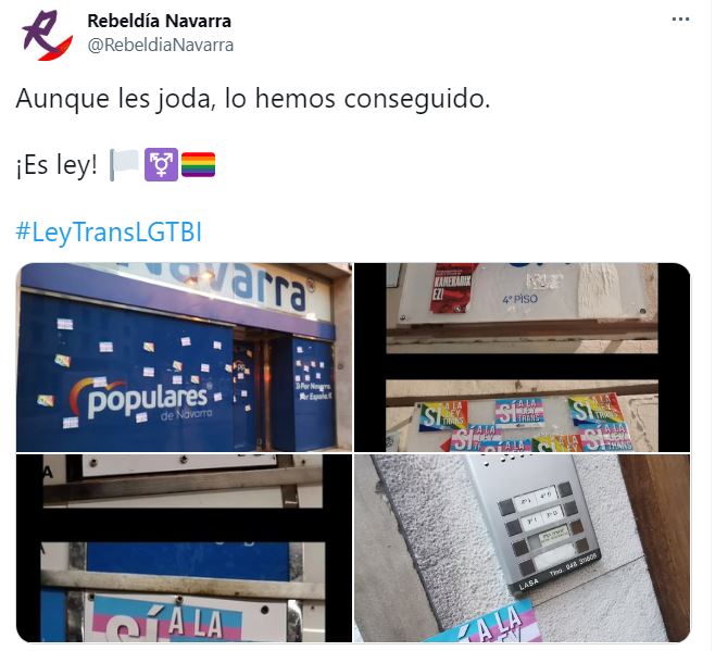 La cuenta de los jóvenes de Podemos, Rebeldía Navarra, han presumido del ataque a otros partidos políticos.