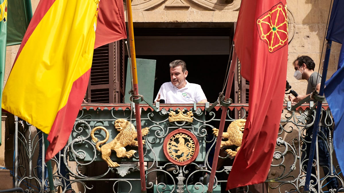 Juan Carlos Unzué en el ensayo del Chupinazo de San Fermín 2022. PABLO LASAOSA