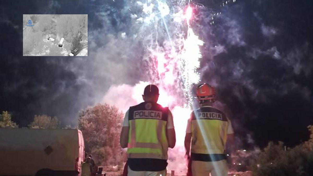 La Policía Nacional utiliza drones térmicos para prevenir incendios tras los fuegos artificiales de Tudela. POLICIÍA NACIONAL