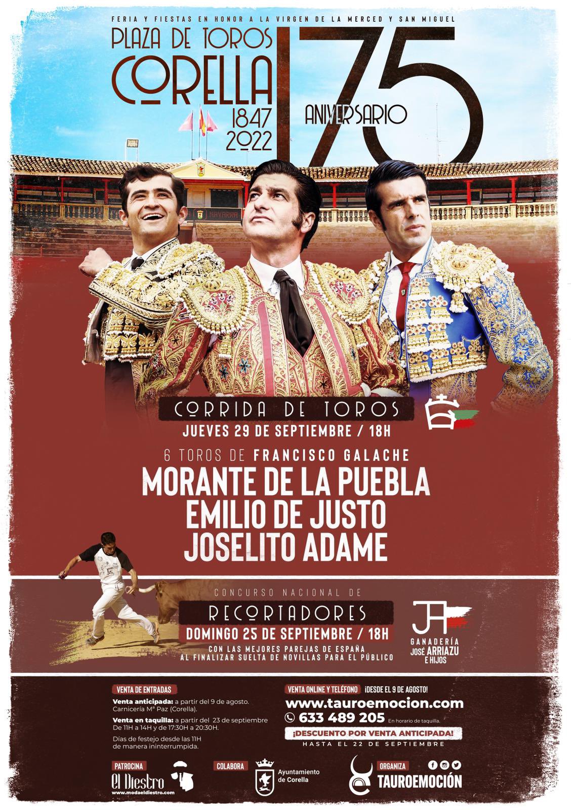 Cartel anunciador de las corridas de toros en Corella para 2022.