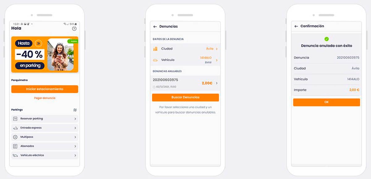 Vista de cómo anular una denuncia de la zona azul con la aplicación Telpark.