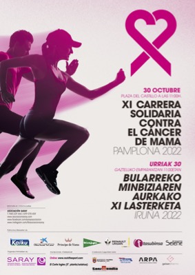 Cartel de la carrera solidaria contra el cáncer de mama en Pamplona.