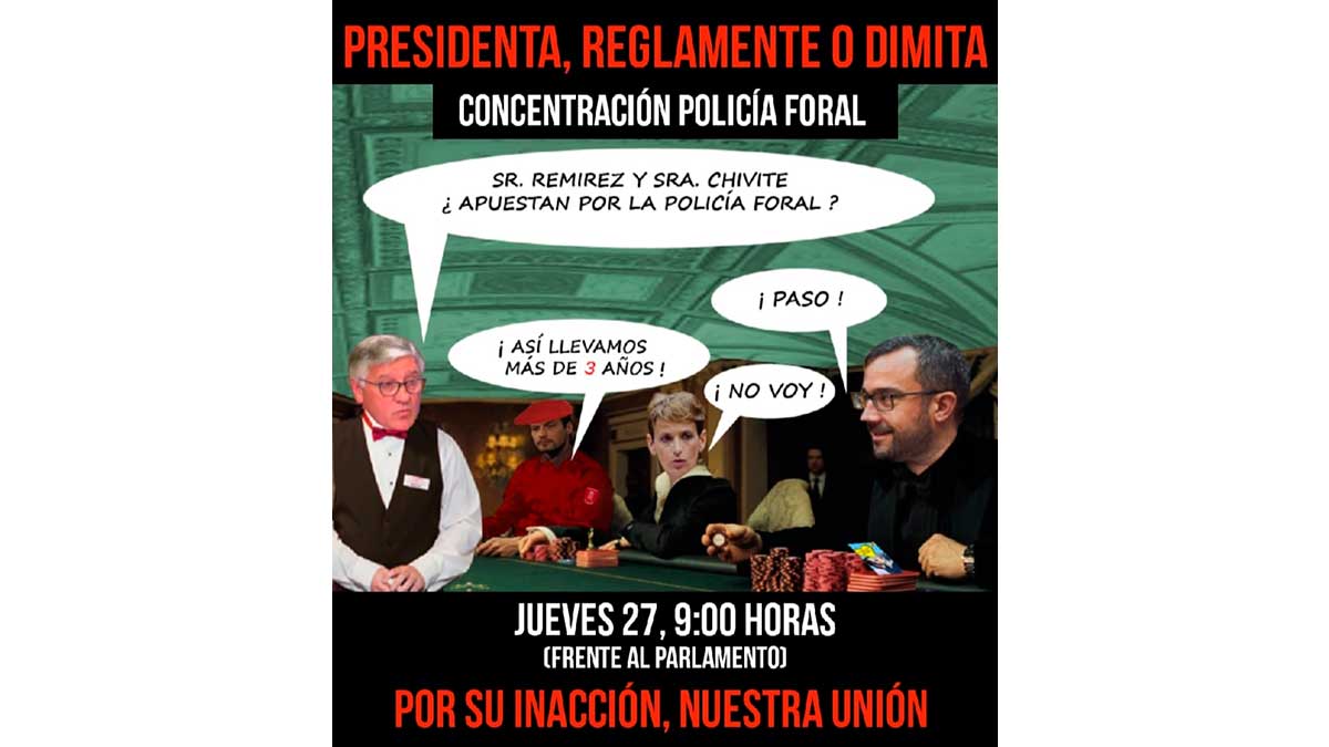 La presidenta del Gobierno de Navarra, María Chivite y el consejero de Interior, Javier Remírez en el fotomontaje de miembros de Policía Foral, jugando a la ruleta en un casino.