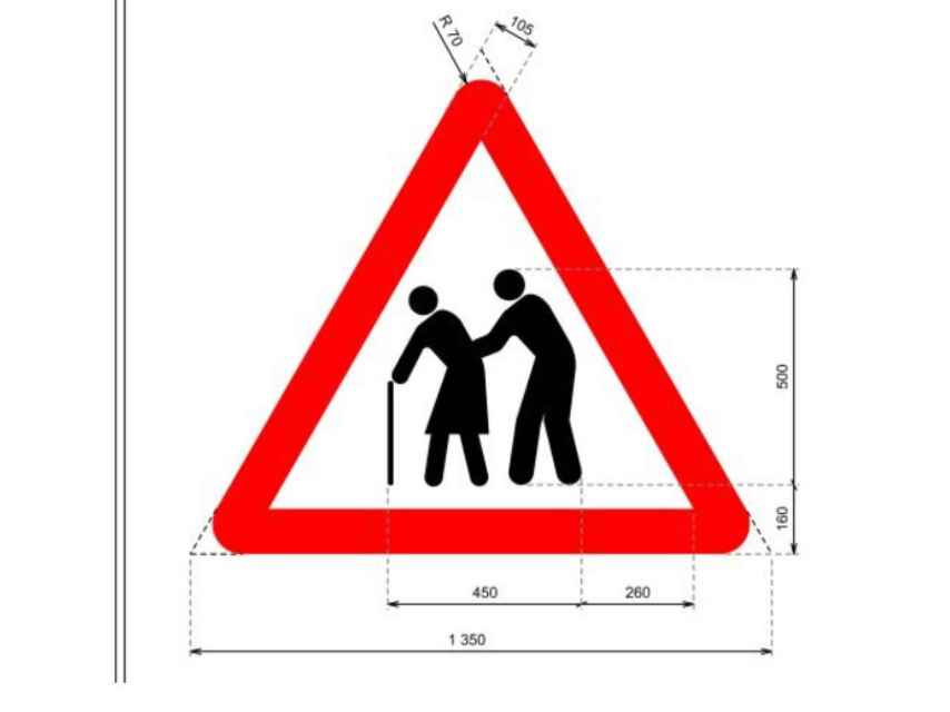 Señal de peligro que advierte de la cercanía de un lugar frecuentado por personas mayores.