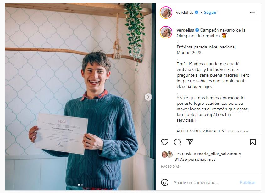 Verdeliss felicita a su hijo Aimar tras ser campeón de la Olimpiada Informática.