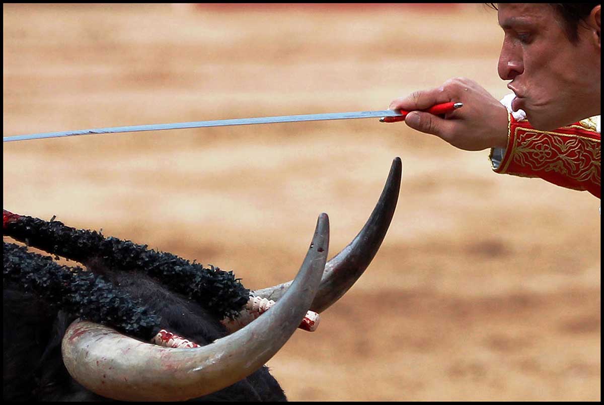 10/07/2013 La maestría de Javier Sesma con el teleobjetivo, captando el gesto de El Juli en el momento de entrar a matar. (Foto Javier Sesma. Cortesía del autor)