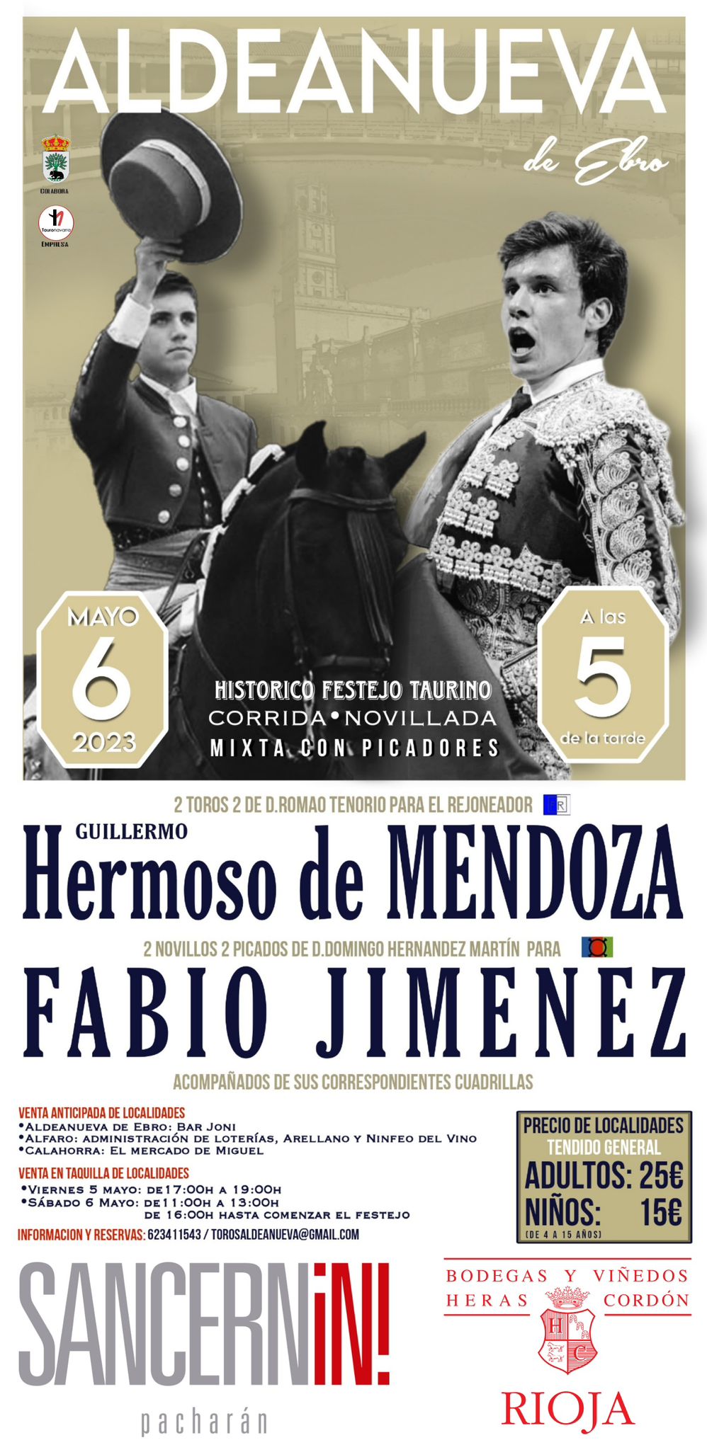 Cartel de la feria taurina de la juventud de Aldeanueva de Ebro, con Guillermo Hermoso de Mendoza. CEDIDA