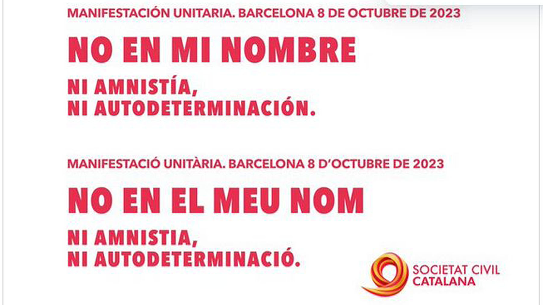 Cartel de la convocatoria en Barcelona de una manifestación contra la amnistía. CEDIDA