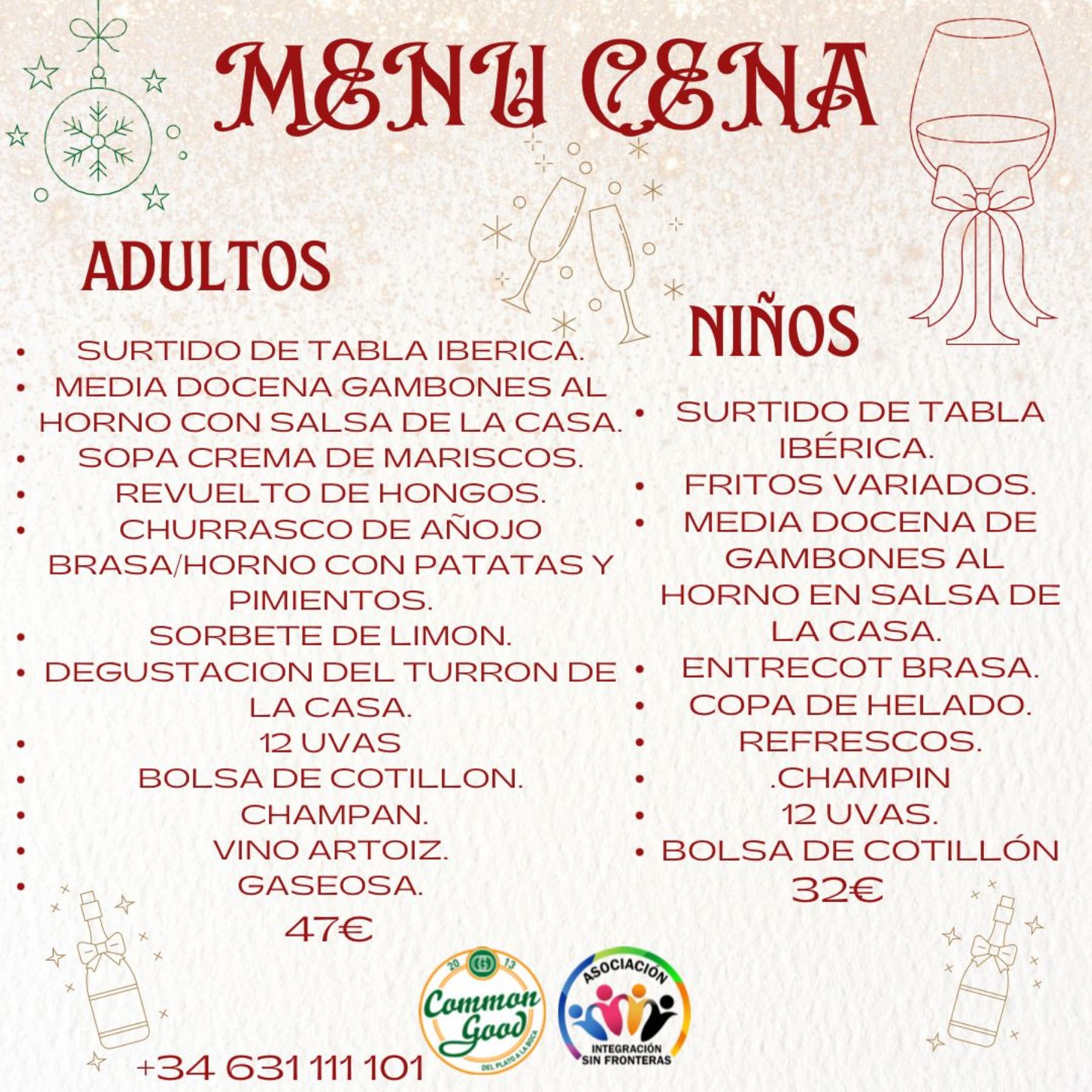 El menú que ofrece el Common Good para la última noche del año. CEDIDA