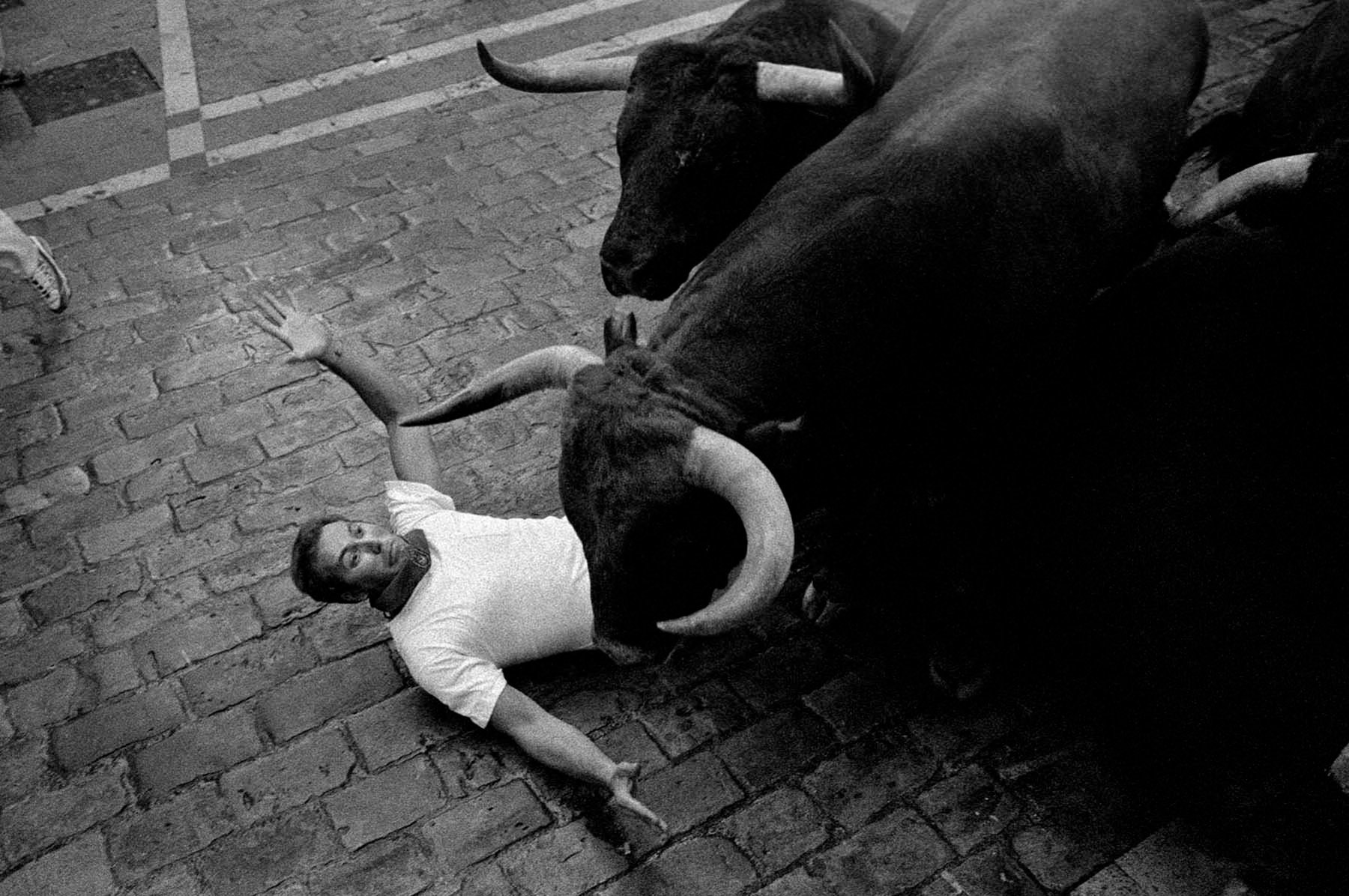 Toros de Jandilla. Al corredor no le pasó nada, se levantó y siguió corriendo (Foto John Kimmich Javier, cortesía del autor)