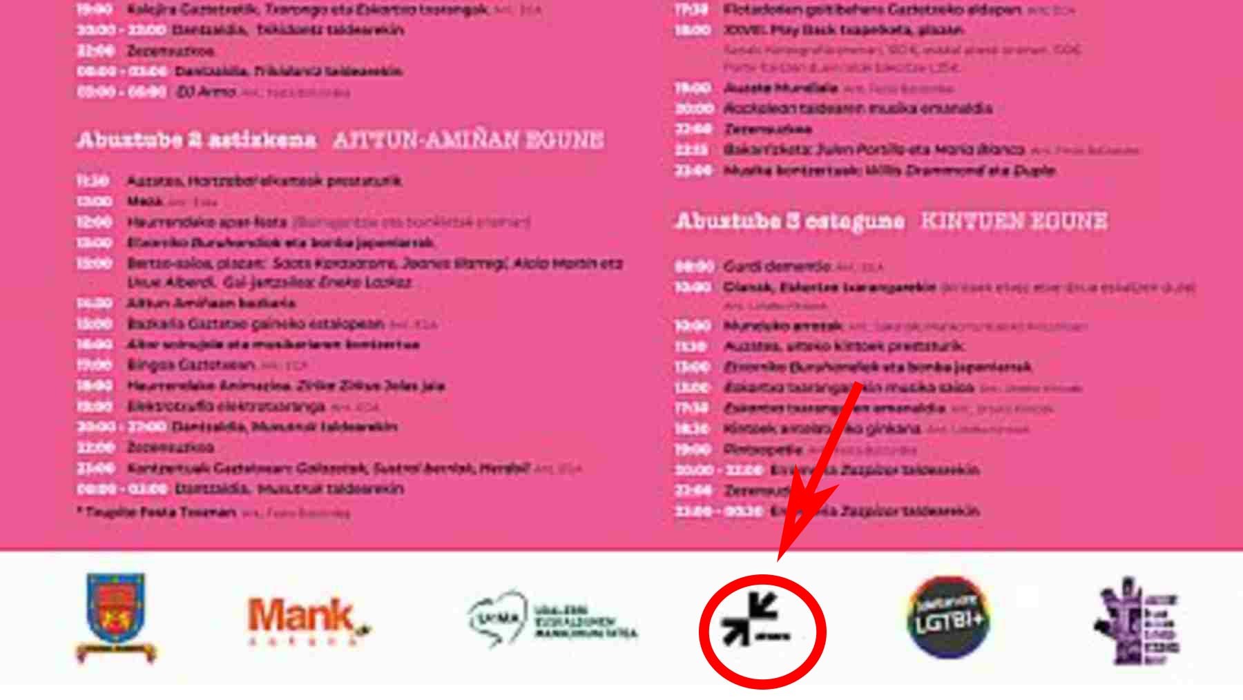 Anagrama de los presos de ETA en el programa de fiestas de Echarri Aranaz.