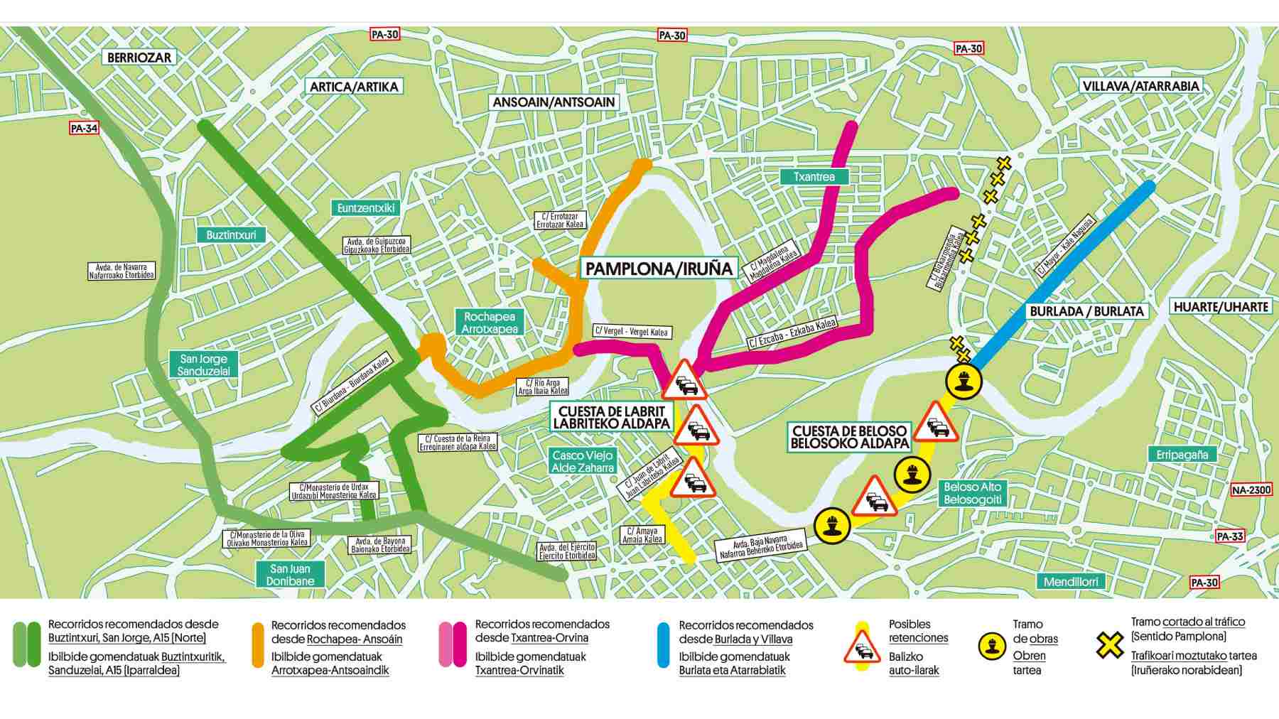 Rutas alternativas para evitar la Cuesta de Beloso. AYUNTAMIENTO DE PAMPLONA