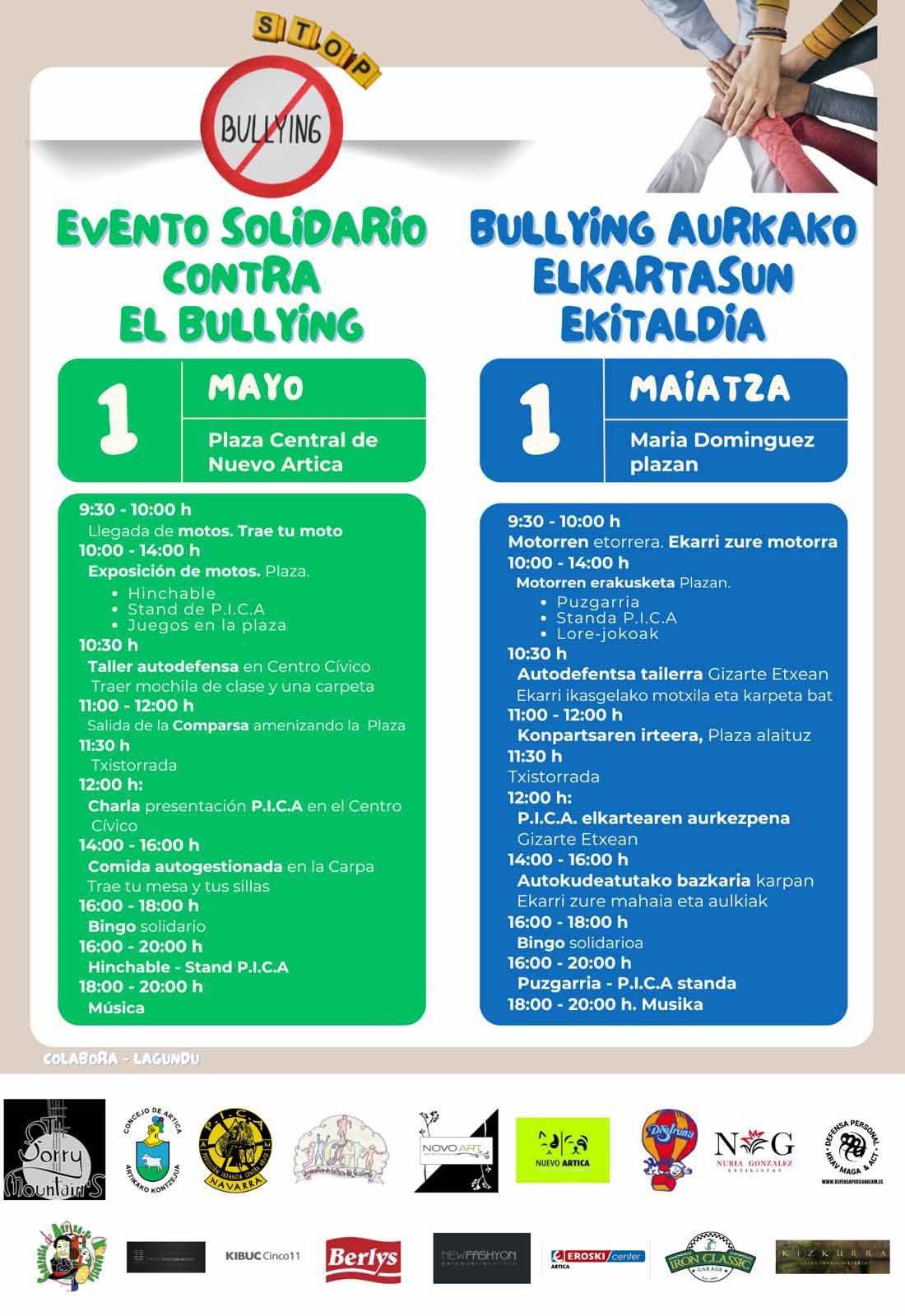 Imagen del cartel del evento solidario contra el bullying que se celebra en Nuevo Artica. CEDIDA