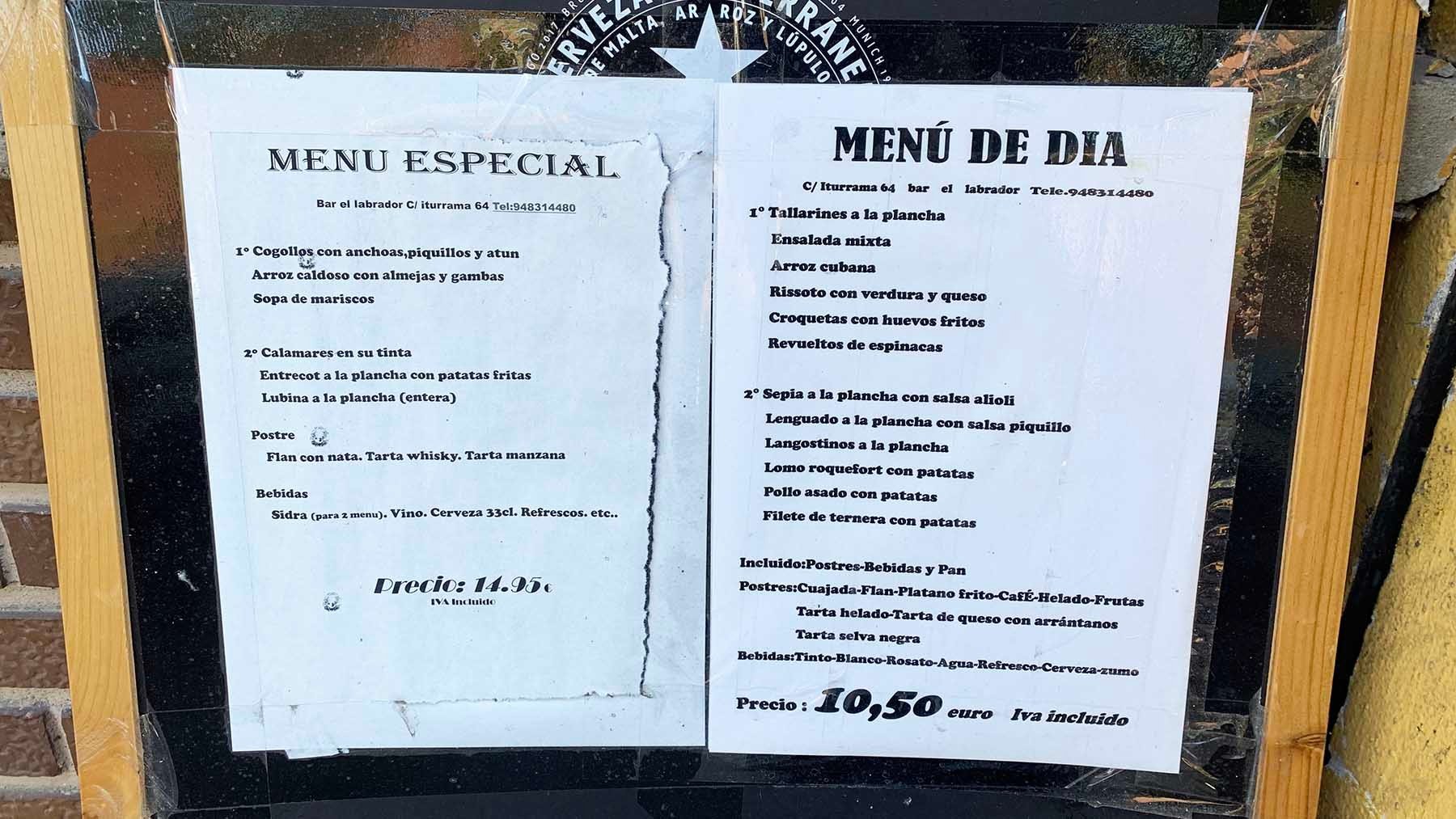 Menú del día y menú especial del bar restaurante El Labrador en Pamplona. Navarra.com