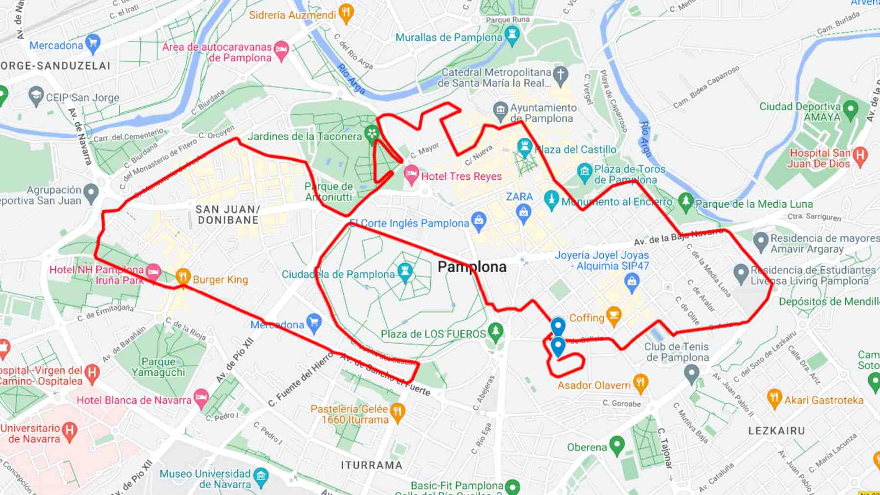 Recorrido de la Media Maratón de Pamplona 2024.