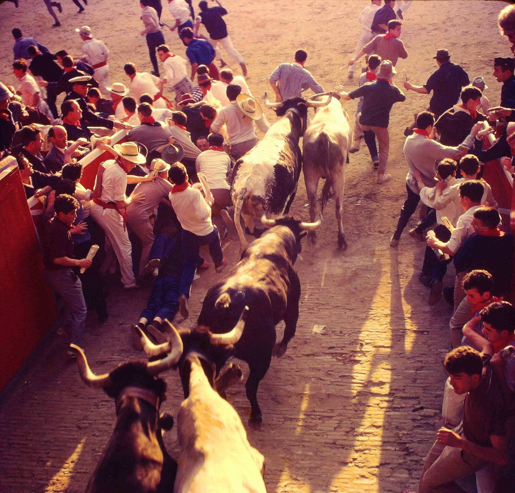 Foto 06. Encierro captado desde la plataforma del callejón con un conato de montón. (Foto Javier Cejuela, cortesía de la familia)