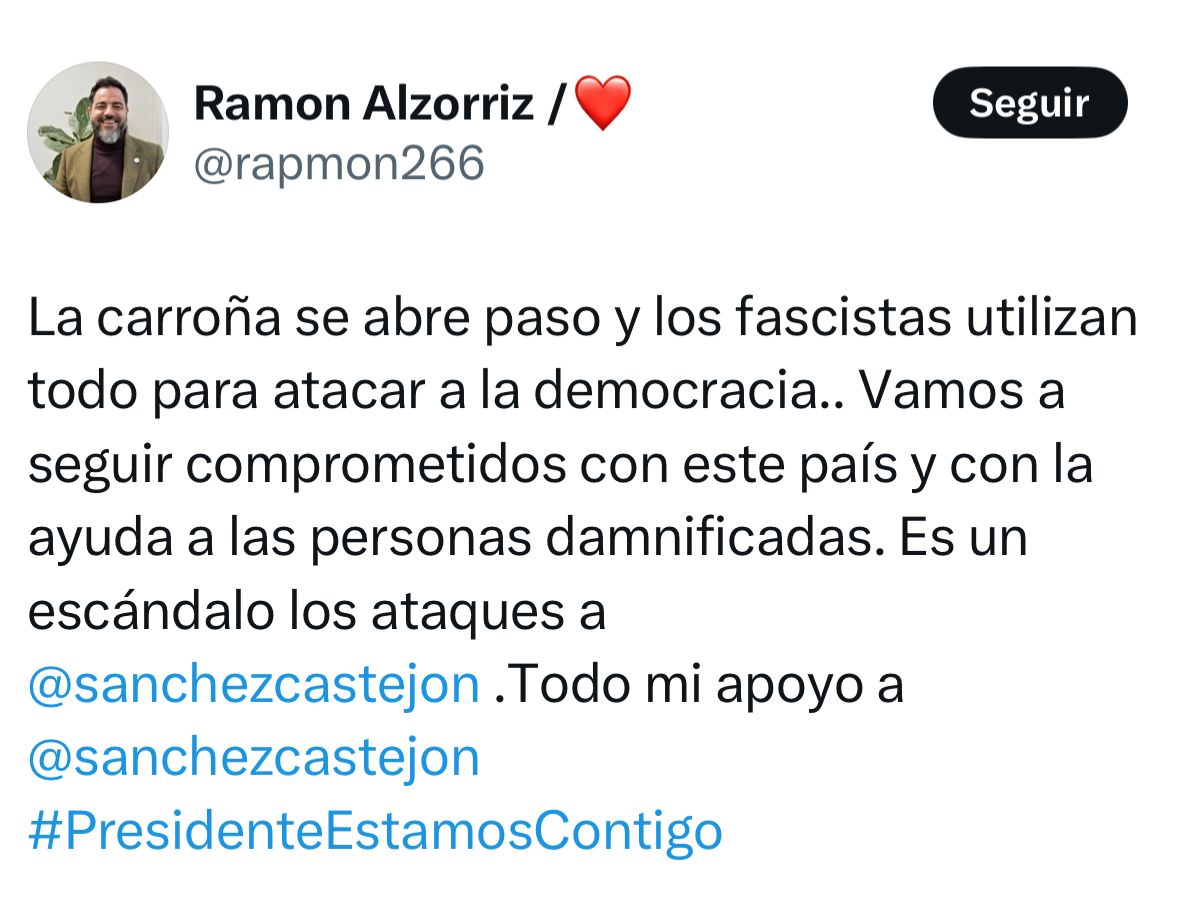 El tuit publicado en X (Twitter) por el socialista Ramón Alzórriz.