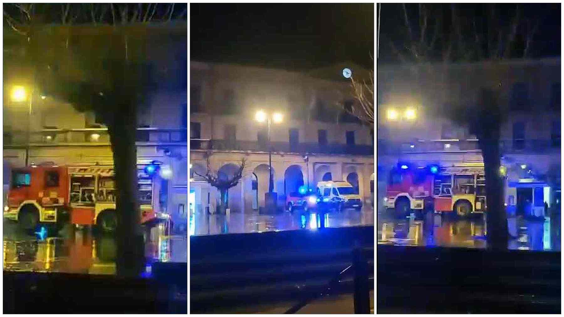 Tres fotogramas del vídeo subido a redes sociales por los bomberos tras el incendio del Restaurante Túbal en Tafalla. BOMBEROS DE NAVARRA
