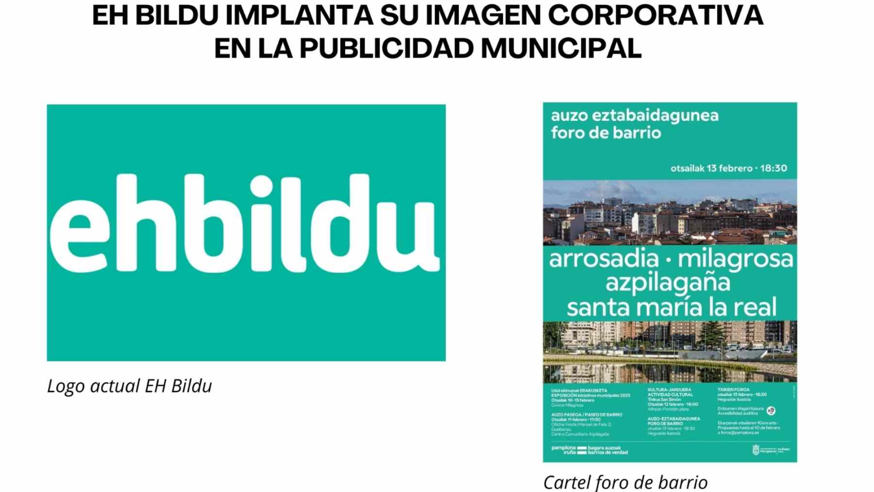 Asirón implanta los colores corporativos de EH Bildu en la publicidad institucional del Ayuntamiento de Pamplona