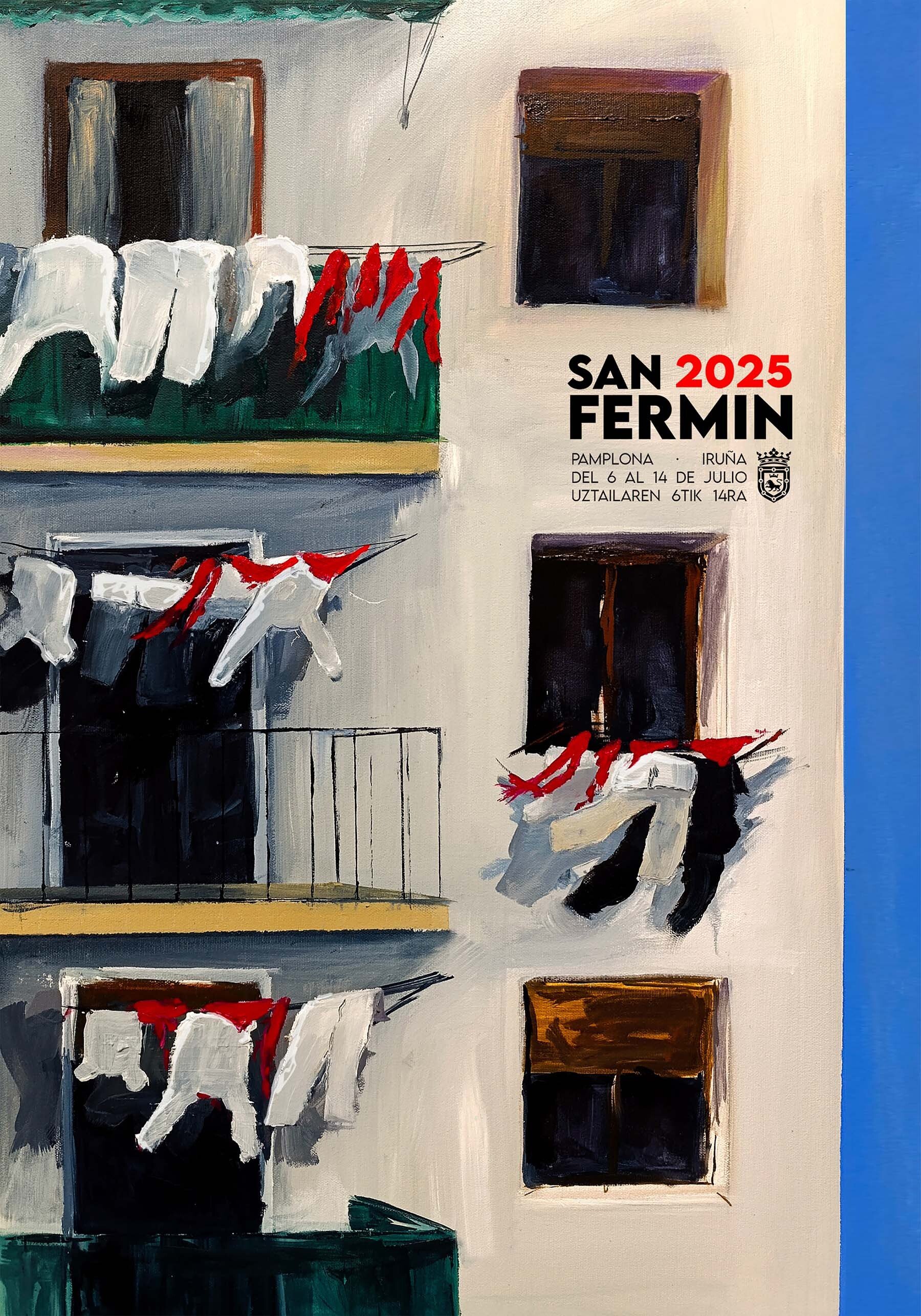 Cartel de San Fermín 2025 Número 5. Plica 3395. Título del cartel: Hogar pamplonica