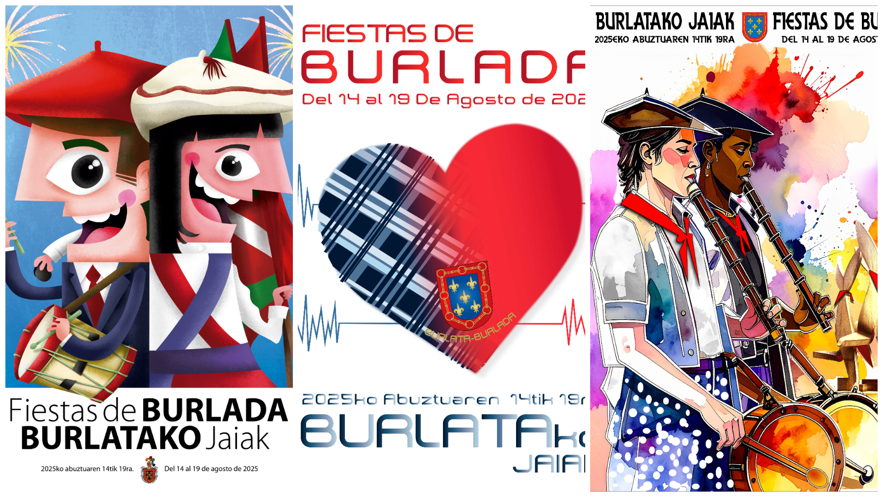 Burlada presenta los tres carteles finalistas para las fiestas de 2025: la votación comienza el 16 de junio. CEDIDA