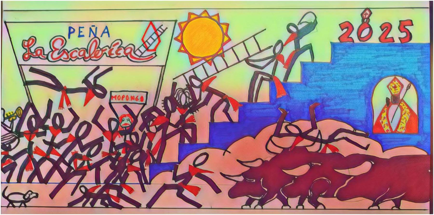 Cartel de la Peña La Escalerica de San Fermín para las fiestas de 2025 en Pamplona. Cedida.