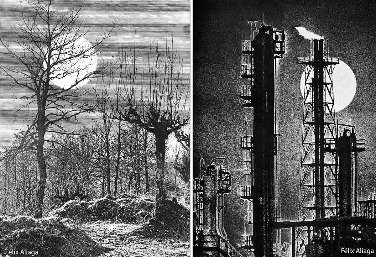 Fotos 11 y 12. A la izqda. Lunarización con tramontana. A la drcha. Lunarización con torres. (Fotos Félix Aliaga, cortesía de la familia)