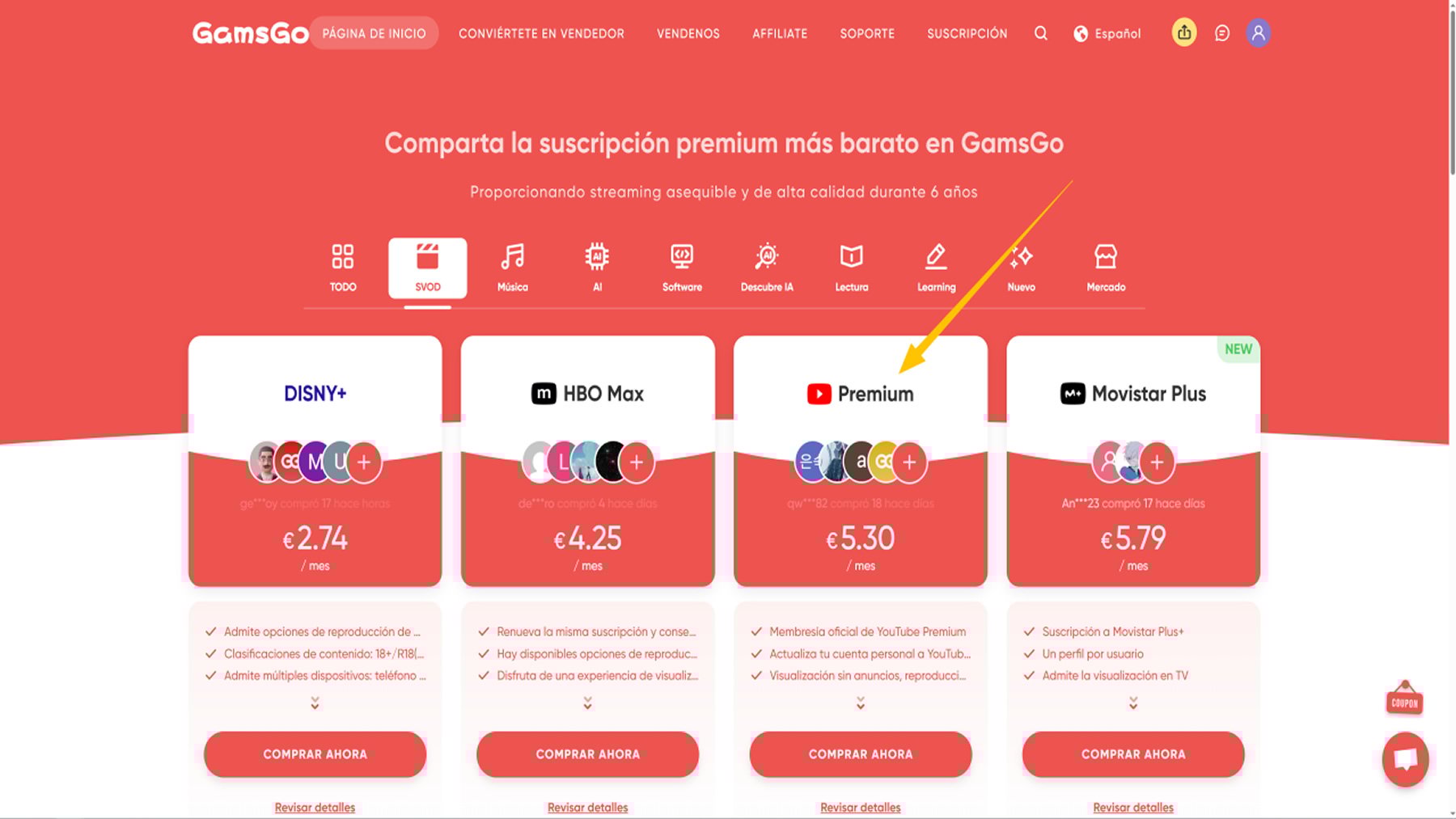 YouTube Premium - GamsGo