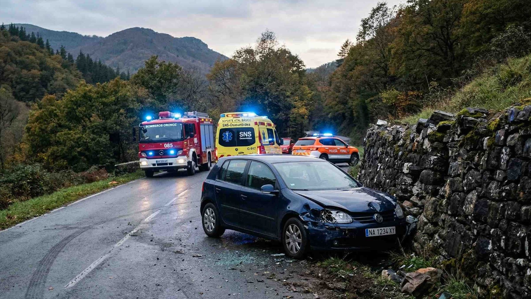 Un herido de 75 años tras empotrar su coche contra un muro en un pueblo de Navarra: su pronóstico es reservado
