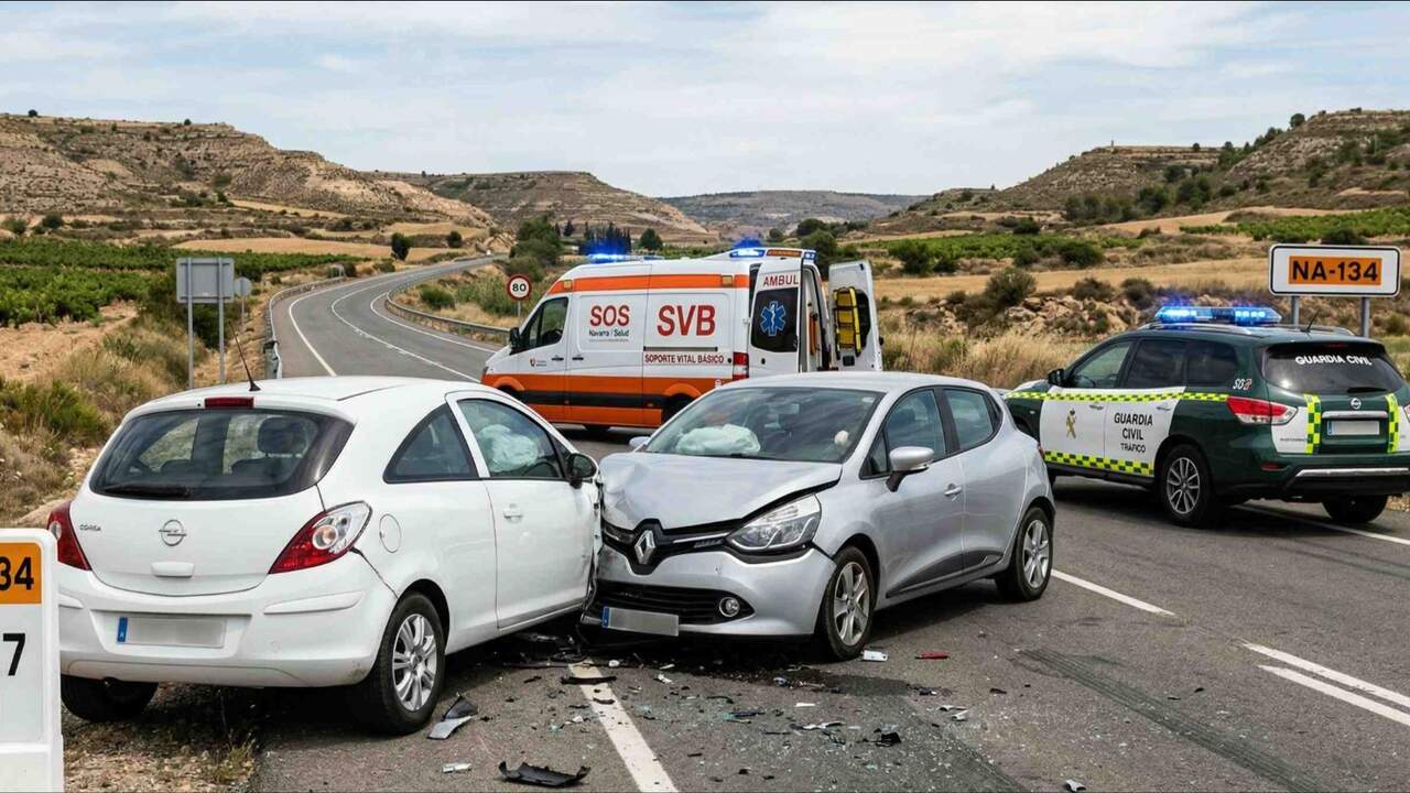 Accidente en la NA-134 en Azagra: una mujer herida con latigazo vertical y trasladada al hospital