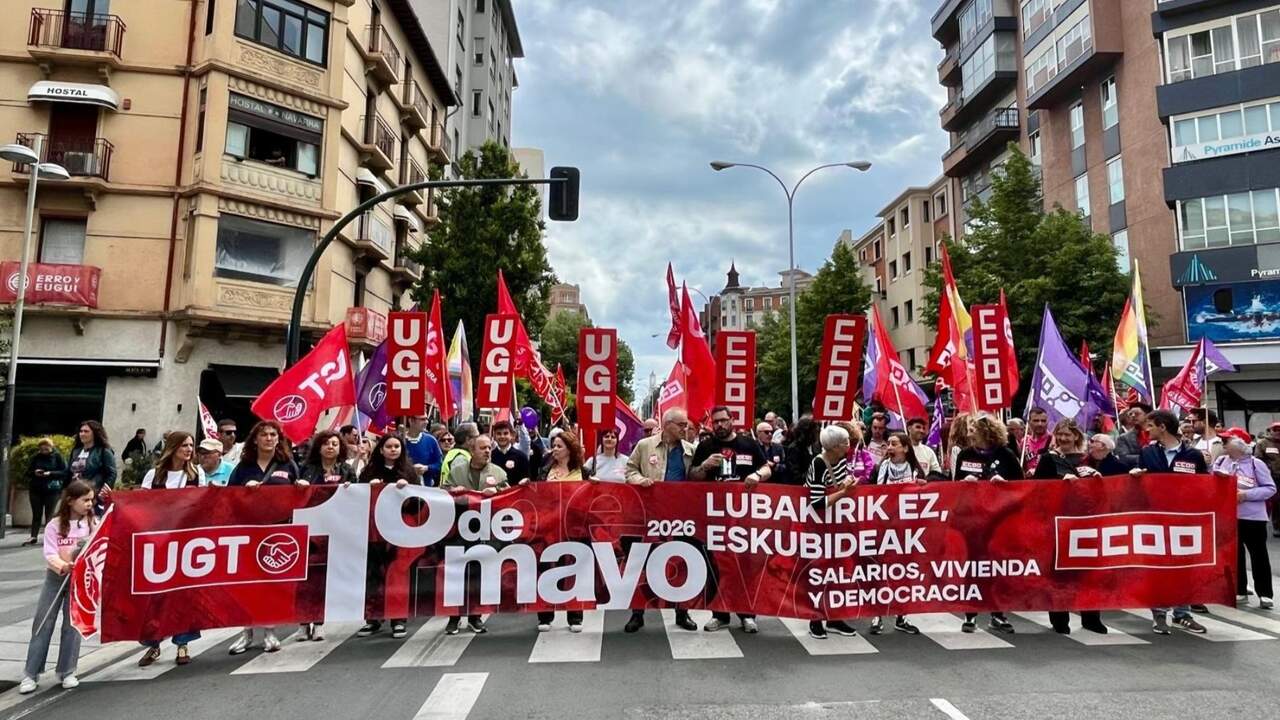 Nuevo fracaso en la manifestación del 1 de mayo en Pamplona: UGT y CCOO agitan el fantasma de la ultraderecha