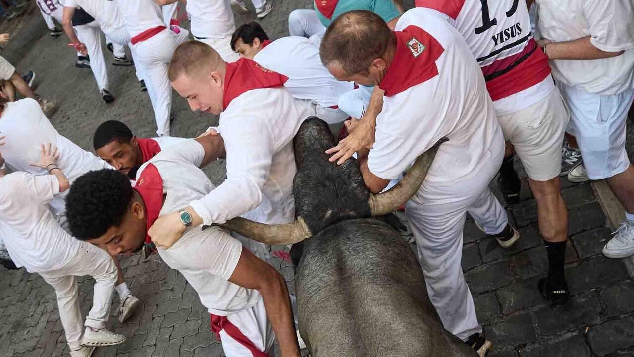 el quinto encierro de los Sanfermines de 2026, a 11 de julio de 2026, en Pamplona, Navarra (Espa&ntilde;a). En esta edici&oacute;n, el quinto encierro de las fiestas de San Ferm&iacute;n corre a cargo de los toros de la ganader&iacute;a Jos&eacute; Escolar.
Eduardo Sanz / Europa Press
11/7/2026